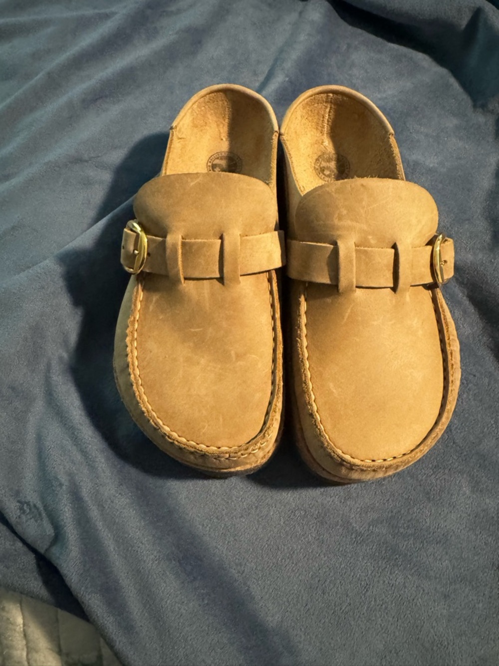 Birkenstock Buckley Tobacco Brown Suede Mule with Gold Buckle - Picture 6 of 10